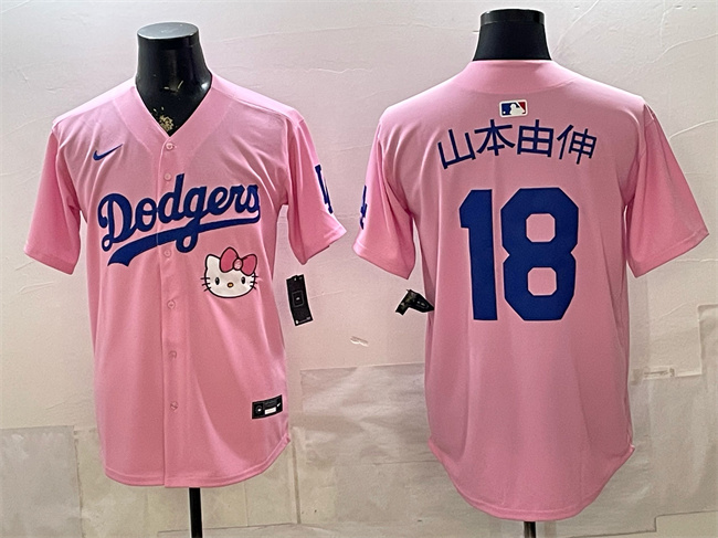 Men's Pink Los Angeles Dodgers #18 山本由伸 2025 Hello Kitty Vapor Limited Stitched Baseball Jersey